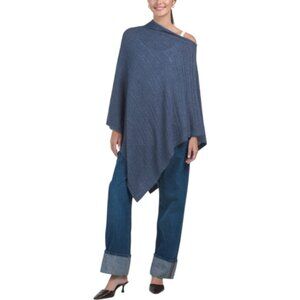PORTOLANO Lambswool Blend Cowl Neck Ribbed Poncho